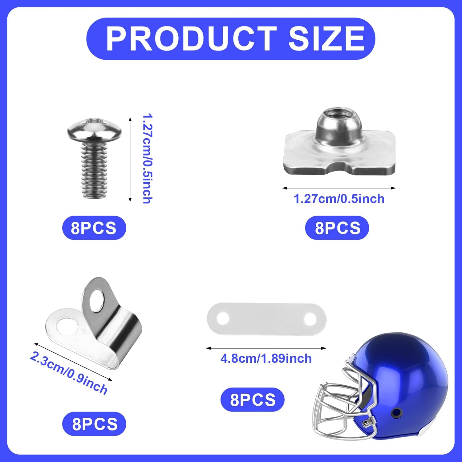 Football Helmet Repair Kit, Including Stainless Steel R-Shape Soccer Visor Clips, Nuts, Screws, Rubber Gasket, Baseball, Softball, Hockey, Football Helmet Hardware Kit