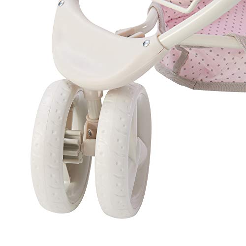 Olivia's Little World 2-in-1 Convertible Baby Doll Stroller with Retractable Canopy, All-Terrain Wheels, and Adjustable Handle, Cream and Pink with Gray Polka Dots