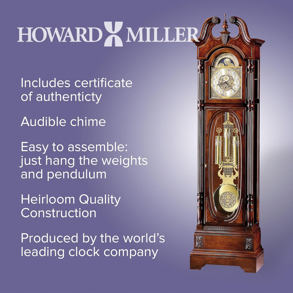 Howard Miller Stewart Floor Clock 610-948 – Windsor Cherry Grandfather Vertical Home Decor with Cable-Drive Triple-Chime Concerto Movement
