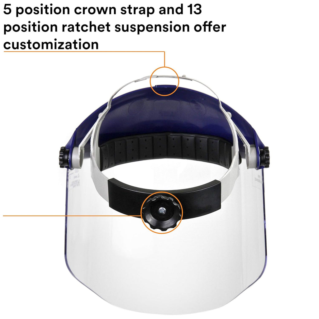 3M H8A Ratchet Headgear and Visor Combination with 3M WP96 Clear Polycarbonate Faceshield, Complete Headgear and Face Shield Safety System, ANSI Z87, Adjustable, Thermoplastic
