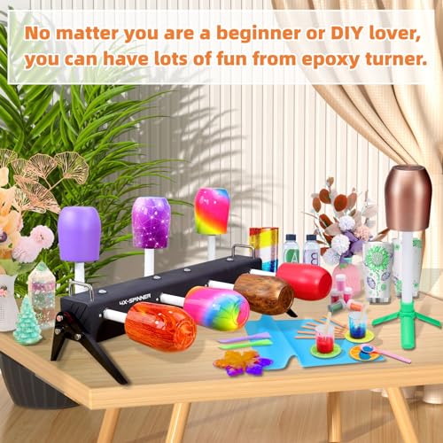 WAQONUY 4X Cup Turner for Tumblers,4 arms Multi Tumbler Spinner,DIY Cuptisserie Turner,Cup Spinner Machine Kit for Crafts Epoxy Tumbler