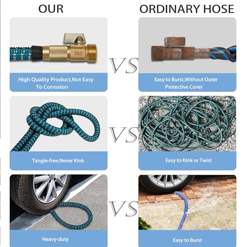 100 FT Expandable Garden Hose - 2024 Version, Lightweight, No-Kink Flexible Water Hose with 3/4" Solid Brass Fittings, Extra Strength Fabric - Flexible Expanding Hoses with 10 Pattern Spray Nozzle