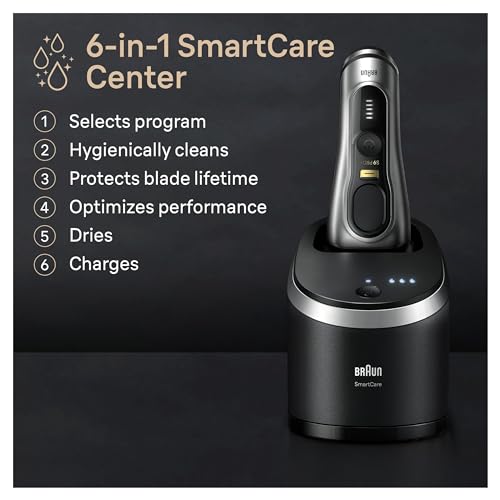 Braun Series 9 PRO+ Electric Razor for Men, 5 Pro Shave Elements & Precision Long Hair Trimmer, 6in1 SmartCare Center, Wet & Dry Electric Razor for Smooth Skin with 60min Battery Runtime, 9567cc