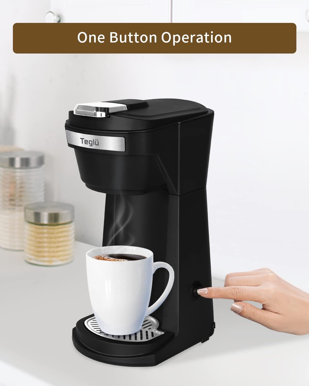 2 in 1 Single Serve Coffee Maker for K Cup Pods & Ground Coffee, Mini Coffee Machine with 6 to 14 oz Brew Sizes, Single Cup Coffee Brewer with One-Press Fast Brewing, Reusable Filters, Black