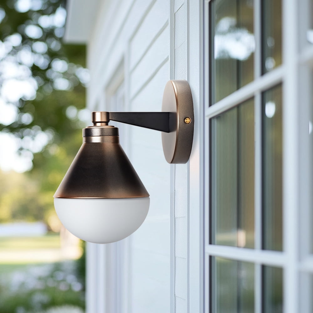 Modern Bronze Vanity Light, Wall-Mounted Sconce with Semi Globe Glass Shade, Hand-polished Wall light, Single indoor Sconce Beside Mirror, for Bathroom, Bedroom, Living Room, Entryway, Hallway