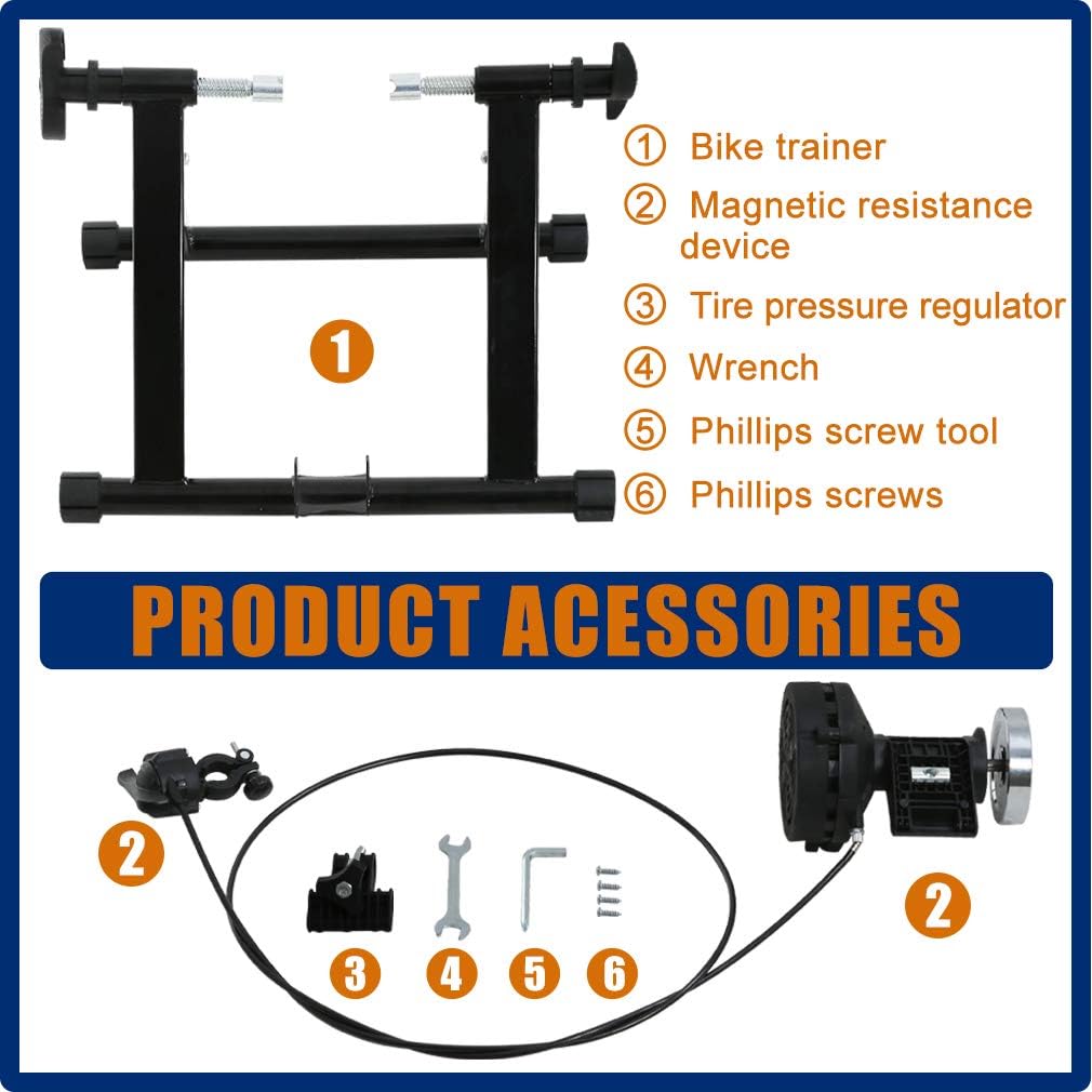 FDW Magnetic Bike Trainer Stand for Indoor Riding, Steel Bicycle Exercise Training Stand with Noise Reduction Wheel,Stationary Bike Resistance Trainer for Road & Mountain Bikes