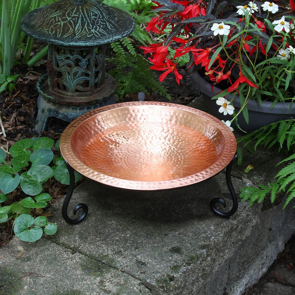 Achla Designs 201-7017 Hammered Solid Short Stand Birdbath, Satin Copper