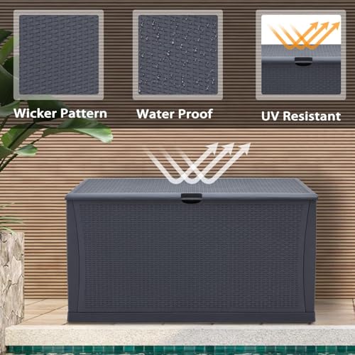 75 Gallon Outdoor Storage Deck Box Patio Sun-proof Woodgrain Patio Storage Box for Patio, Garden, Balcony,Grey