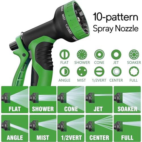 Expandable Garden Hose 100 ft, Upgraded Flexible Water Hose 100ft with 10 Function Spray Nozzle, 3/4" Leakpoof Solid Brass Fittings, Expanding Double Latex Core, Lightweight, No Kink, No Tangle