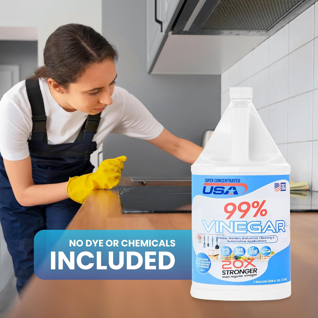 99% Pure Vinegar - Dilutes to 20 Gallons - 20x Power Industrial Cleaning Vinegar - 1 Gallon Concentrated Cleaner (99% Concentrated)