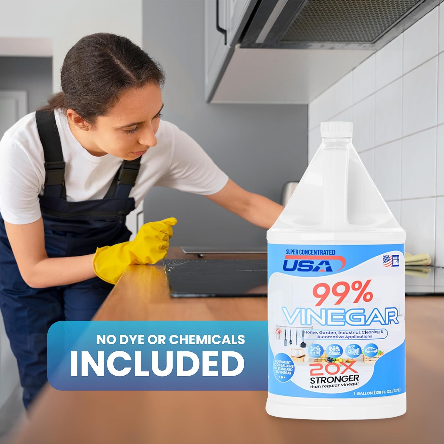 99% Pure Vinegar - Dilutes to 20 Gallons - 20x Power Industrial Cleaning Vinegar - 1 Gallon Concentrated Cleaner (99% Concentrated)