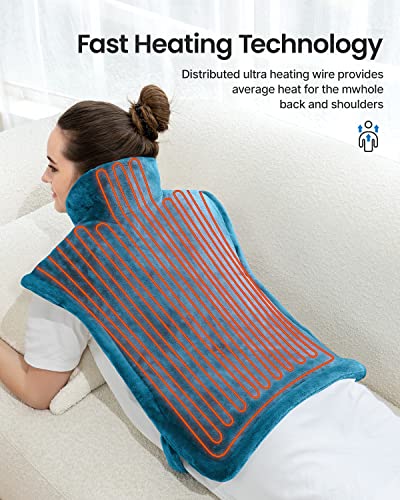 RENPHO Heating Pad for Back Pain Relief, FSA HSA Eligible, Birthday Gifts for Women Men Mom Dad, Electric Weighted Heat Pad for Neck and Shoulders, ETL Certified, Blue