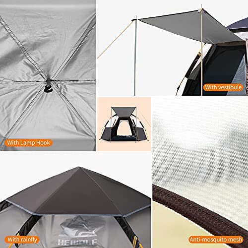 Hewolf Waterproof Instant Camping Tent - 2/3/4 Person Easy Quick Setup Dome Family Tents for Camping,Double Layer Flysheet Can be Used as Pop up Sun Shade