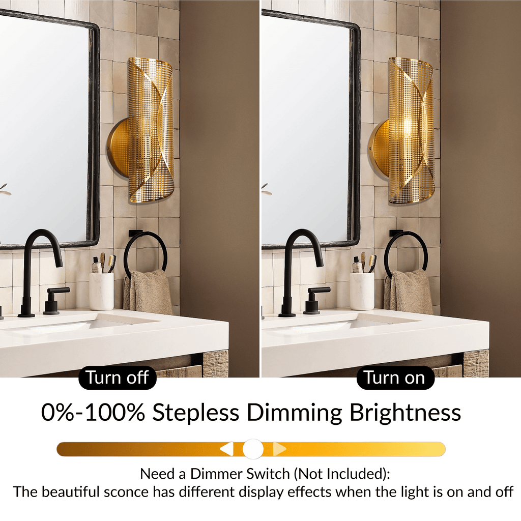 Modern Curved Elegance Rounded Perforated Metal Canopy Sconce,Wall Lights for Living Room,Outdoor Wall Lam,Kitchen Wall Sconce,Gold Sconces Bathroom,Bedroom Wall Light Sconces (1-Light)