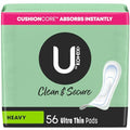U by Kotex Clean & Secure Ultra Thin Pads, Heavy Absorbency, 56 Count (Packaging May Vary)