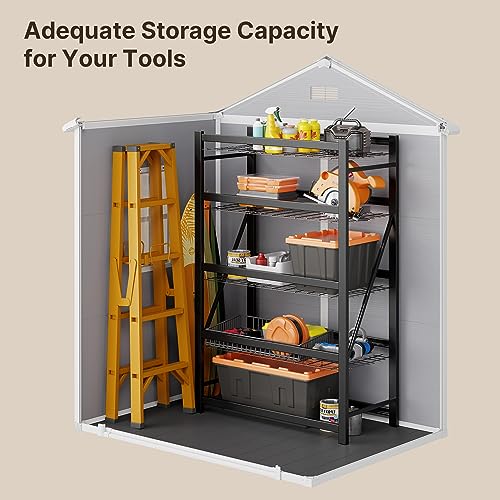 Gizoon 5x3 FT Resin Outdoor Storage Shed with Floor, Waterproof Lockable Storage Shed with Window, Plastic Outside Tool Storage Shed for Garden, Backyard, Patio, Lawn, Gray