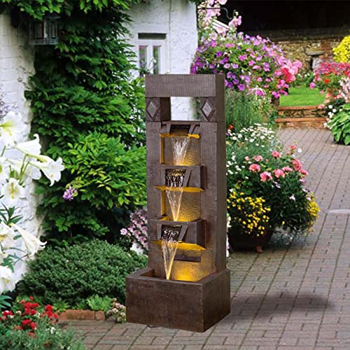 Tall Floor Outdoor Fountains and Waterfalls with Lights Indoor Water Fountain Outdoor Modern Cascading Floor-Standing Indoor Outdoor Fountain