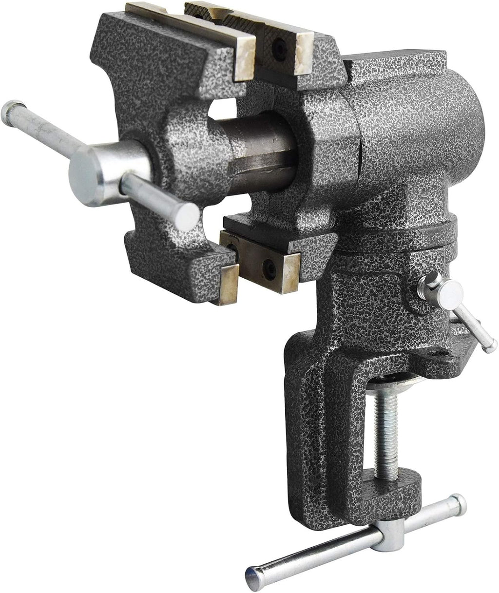 2-1/2 inch Mini Jaw Portable Clamp-on Table Bench Third Hand Vise Swivels and Rotates 360°, 1-1/2 inch and 2-1/2 inch Jaws, Soft Jaw Covers, Jewelry, Hobby, Crafts, Clamp or Bolt-on - 240006