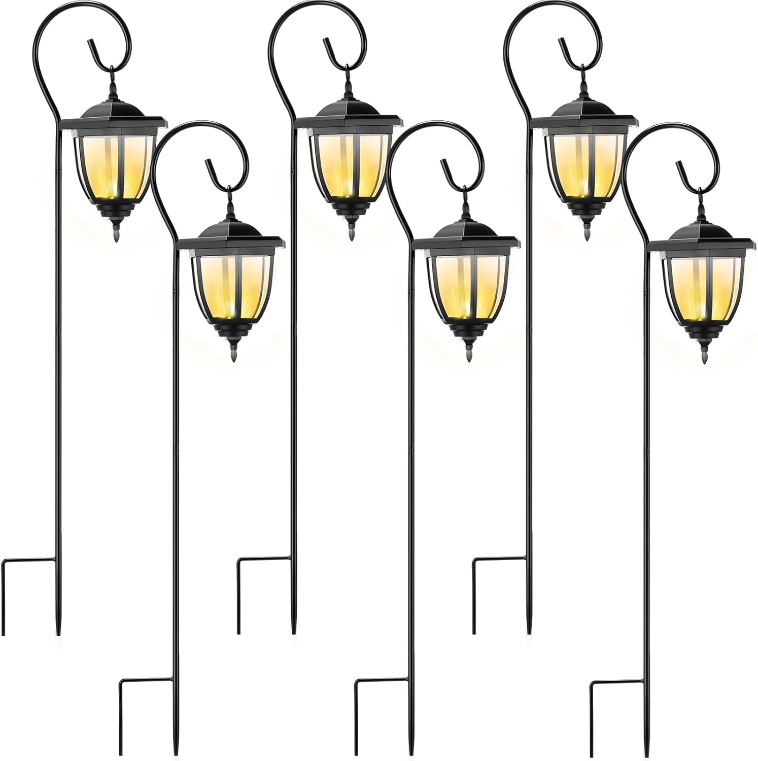 6 Pcs 32" Hanging Solar Lantern Lights with Dual Use Shepherd Hooks Outdoor LED Garden Lanterns Decorative Waterproof Pathway Hanging Lights Solar Coach Lights for Garden Patio