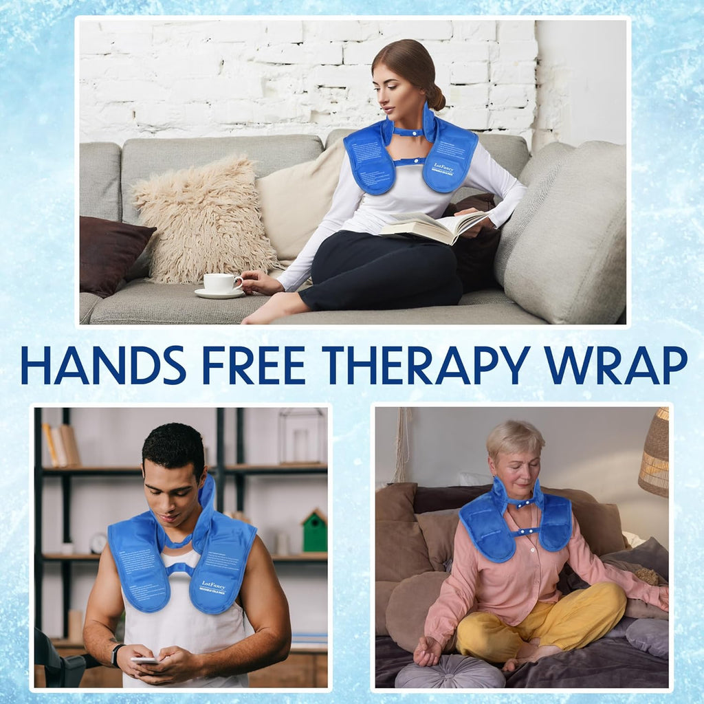 LotFancy Neck and Shoulder Gel Ice Pack, Reusable Cold Neck Wrap for Pain with Adjustable Straps, Flexible Cold Therapy for Swelling, Injuries, Stress, Tension Relief