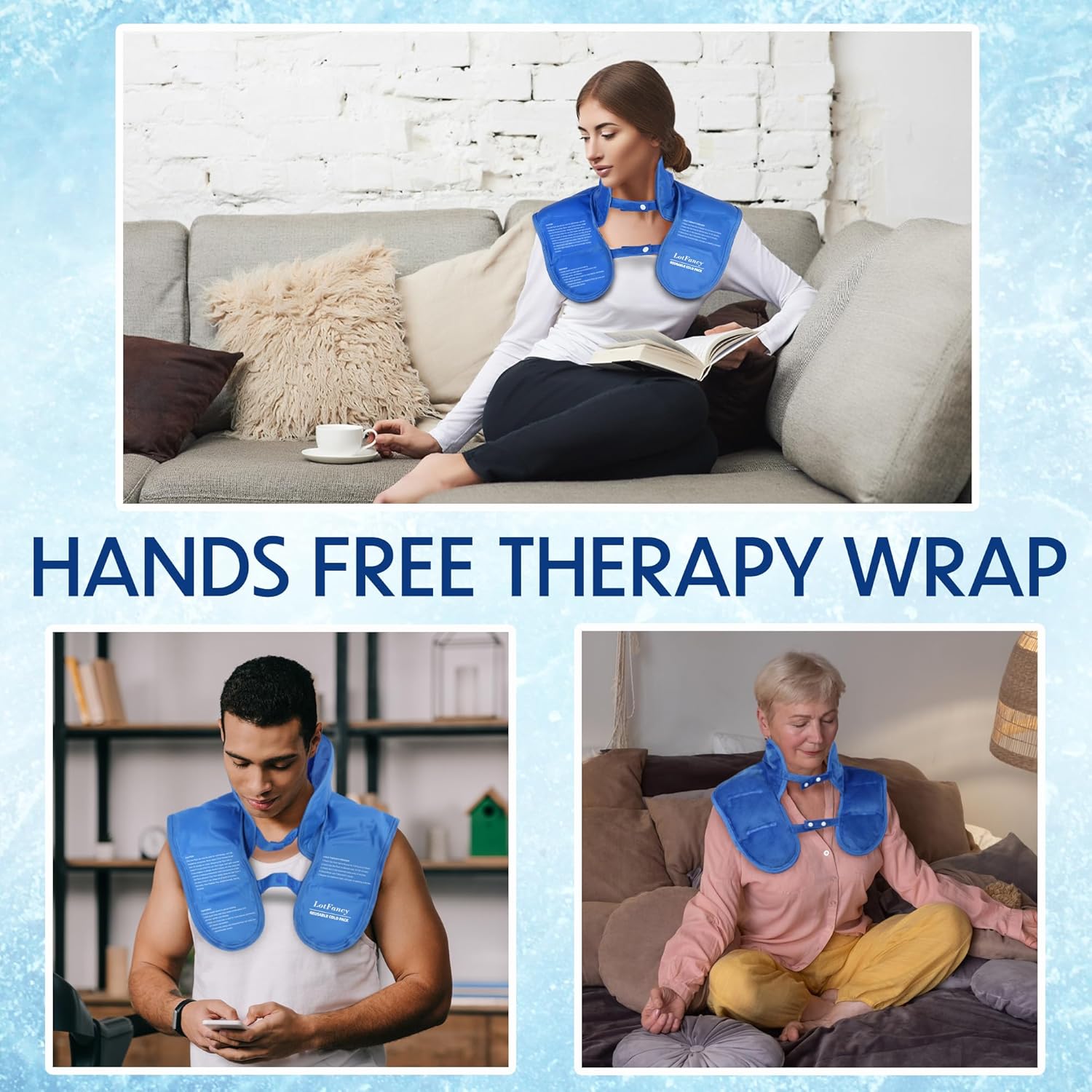 LotFancy Neck and Shoulder Gel Ice Pack, Reusable Cold Neck Wrap for Pain with Adjustable Straps, Flexible Cold Therapy for Swelling, Injuries, Stress, Tension Relief