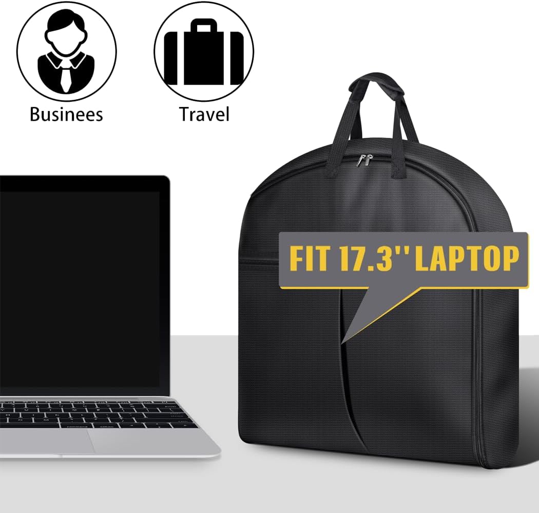 SLEEPING LAMB Carry On Garment Bag for Travel, 43’’ Heavy Duty Suit Bag for Men Travel with Metal Hook, Waterproof Convertible 2 in 1 Garment Duffle Bag for Hanging Clothes in Business Trip, Black