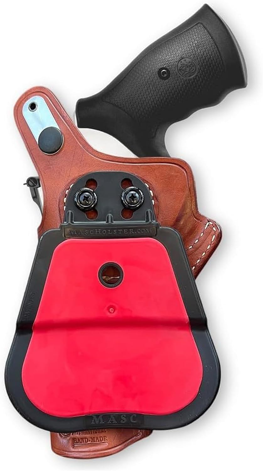 Premium Leather OWB Paddle Holster with Thumb Break Fits, Smith Wesson N-Frame Model 629/29 Classic Full Underlug Barrel 44 Magnum 5''BBL, Right Hand Draw Brown Color #1261#