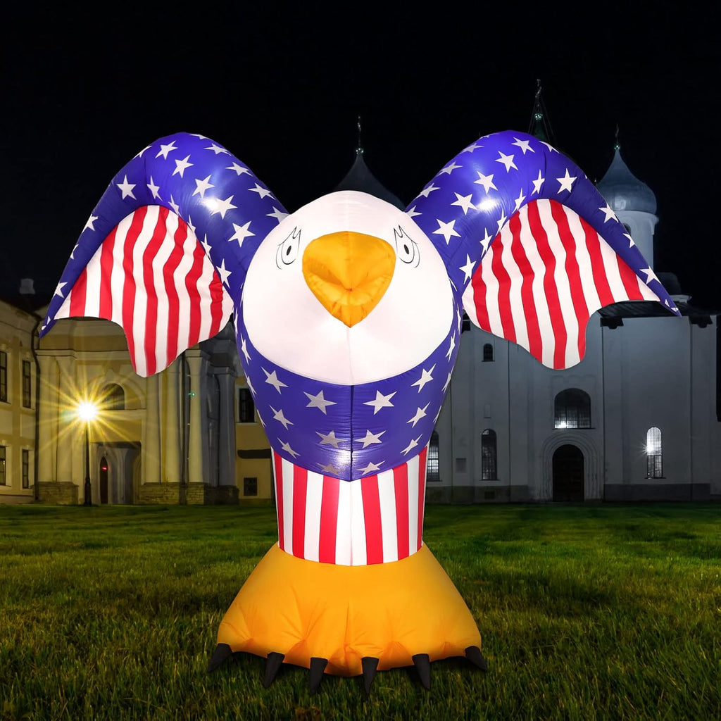 6 ft 4th of July Inflatable Decoration Patriotic American Inflatable Eagle with Built-in LED Light and Blower, Blow up Party Decor for Lawn Garden Independence Day Outdoor Indoor