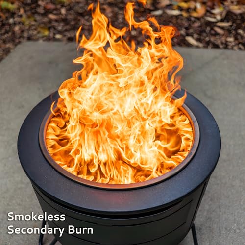 TIKI Brand Reunion Smokeless Fire Pit | Large Wood Burning Outdoor Fire Pit, Great for Large Gatherings - Includes Starter Pack, Modern Design with Removable Ash Pan, 27.5x27.5x20 in, Black