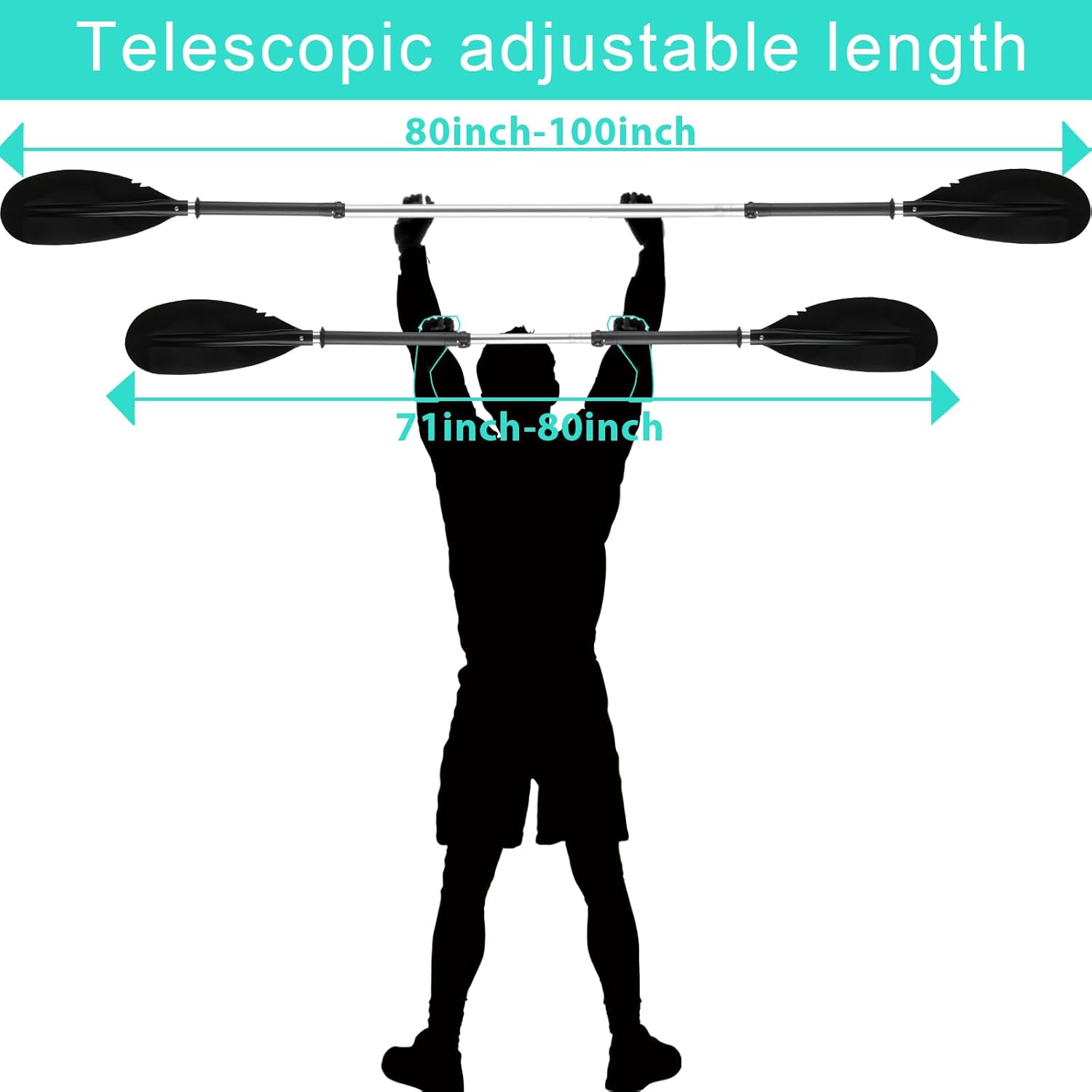 Kayak Paddle, Telescoping Canoe Paddle Boat Oars with Kayak Paddles Leash Stainless Steel Tube Comfort Grips Black(94inch)