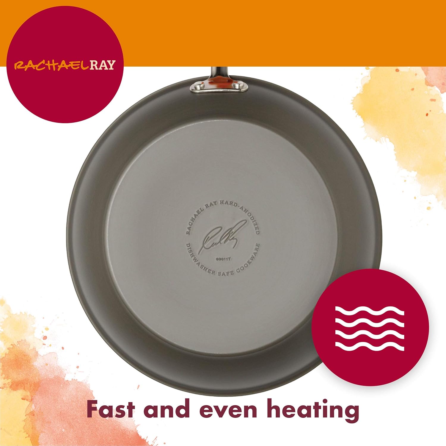 Rachael Ray Brights Hard-Anodized Aluminum Nonstick Cookware Set with Glass Lids, 10-Piece Pot and Pan Set, Gray with Orange Handles and 14-Inch Frying Pan