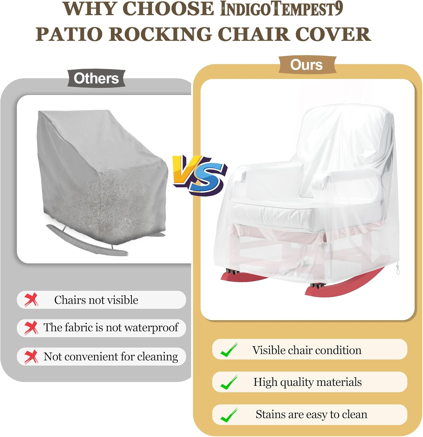 Patio Rocking Chair Cover, Swivel Rocker Chair Cover for Outdoor Furniture, 27.5''W x 32.5''D x 39''H, Patio Swivel Chair Covers Waterproof, Translucent Frosted PVC (1)