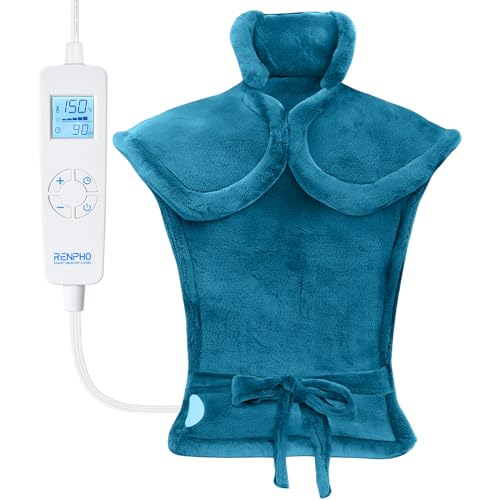 RENPHO Heating Pad for Back Pain Relief, FSA HSA Eligible, Birthday Gifts for Women Men Mom Dad, Electric Weighted Heat Pad for Neck and Shoulders, ETL Certified, Blue