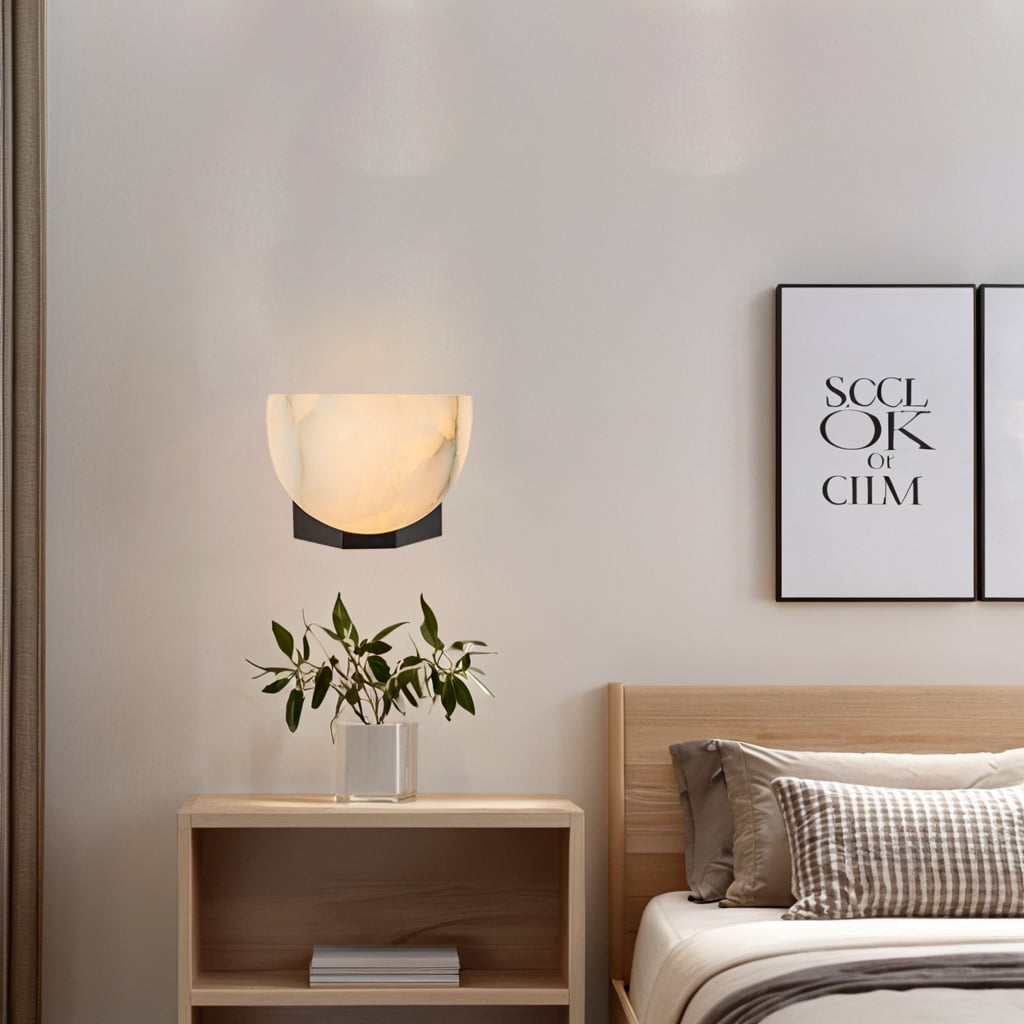 Elegant Handcrafted Alabaster Wall-Mounted Sconce - Natural Black Wall Light for Living Room & Bedroom