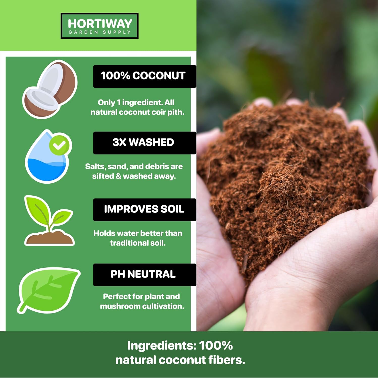 11lbs Premium Coco Coir Brick -100% Organic Coconut Coir for for Plants, Low EC & pH Balance, Natural Compressed Growing Medium, Coconut Core for Gardening Planting & Potting Soil Substrate