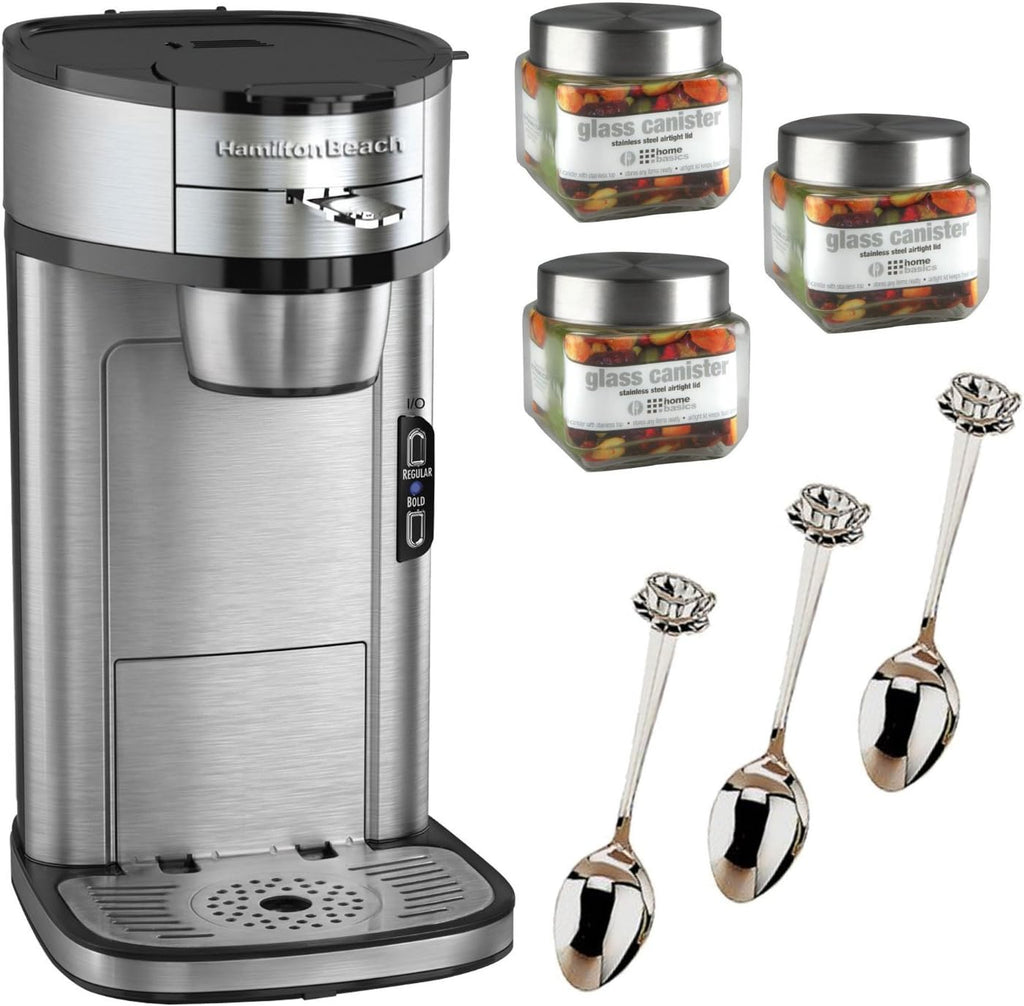 Hamilton Beach The Scoop Single Serve Coffee Maker & Fast Grounds Brewer & Fresh Grind Electric Coffee Grinder for Beans, Spices and More