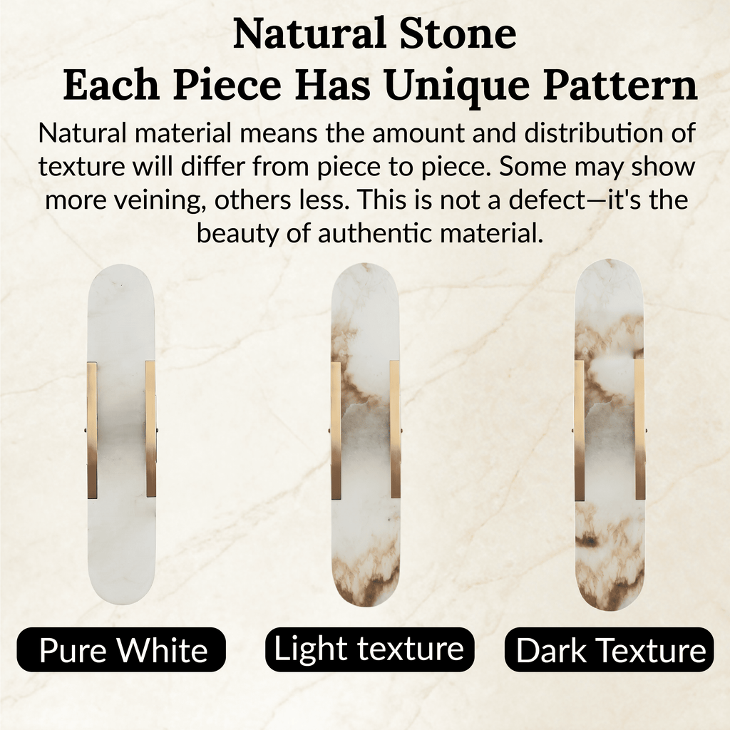 Sturdy Elongated Alabaster Shade Brass Sconce, Organic Texture Wall Light, Elegant Design Wall Lamp beside Mirror, for Hallway, Entryway, Bedroom, Living Room