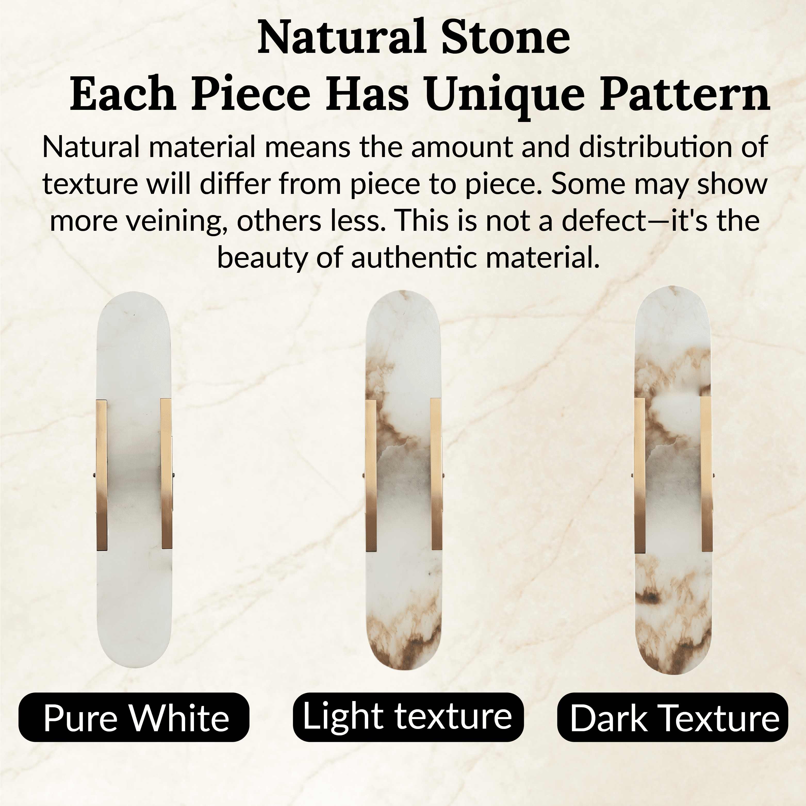 Sturdy Elongated Alabaster Shade Brass Sconce, Organic Texture Wall Light, Elegant Design Wall Lamp beside Mirror, for Hallway, Entryway, Bedroom, Living Room