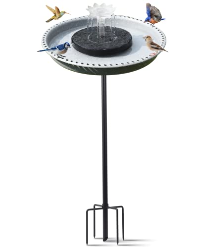Solar Powered Bird Bath with Fountains for Hummingbirds,Stable Stylish Design with 5-Prong Base Metal Stake Plastic Bird Baths for outside Lawn Patio Yard Garden