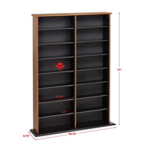 Prepac 2 Column Display Cabinet, White Storage Cabinet, Tall Storage Cabinet, DVD Storage Cabinet with 8 Adjustable Shelves 8.75" D x 38.75" W x 51" H, WMA-0640
