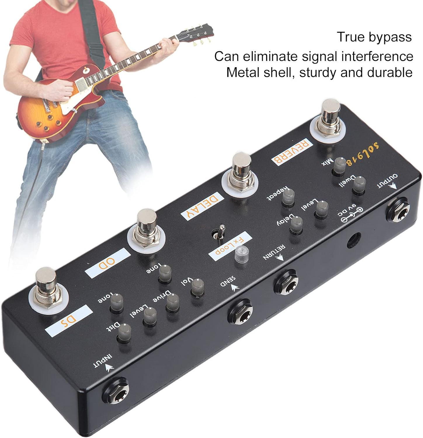 Multi Effects Guitar Pedal, 5 Mode Reverb Delay Fx LOOP Distortion Overdrive Guitar Tuning Accessories
