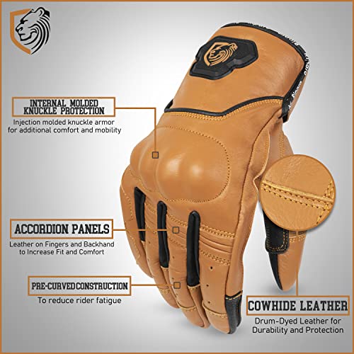Genuine Leather Motorcycle Gloves Street Riding Gloves Knuckle Protection with Mobile Phone Touchscreen Motorbike Racing Cruiser Gloves