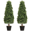 3ft Topiary Trees Artificial Topiaries Boxwood Trees Outdoor Faux Shrub 2 Packs with Black Pot, Fake Bushes Potted Green Plants Decorative Indoor Porch or Garden（35inch）