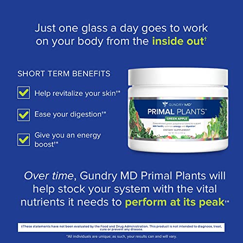 Gundry MD® Primal Plants Polyphenol-Rich Greens Powder Superfood Supplement to Support Skin Health, Optimize Energy and Digestion - Green Apple Flavor (30 Servings)