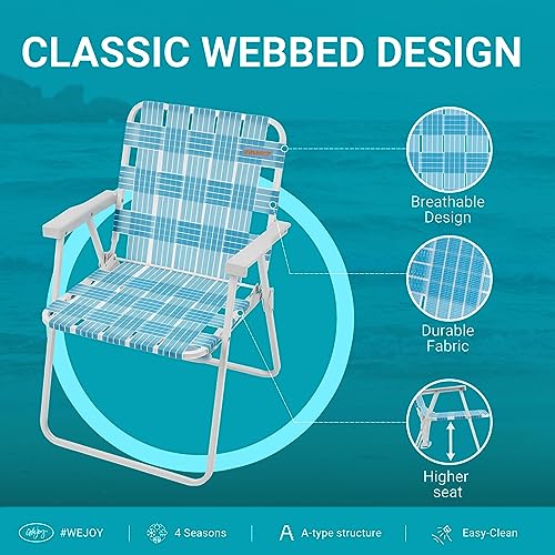 #WEJOY Folding Webbed Lawn Beach Chair - Heavy Duty Portable Outdoor Chair with Hard Armrest for Camping,Garden,Concerts,Festivals and Sand Picnic BBQ,265 LBS
