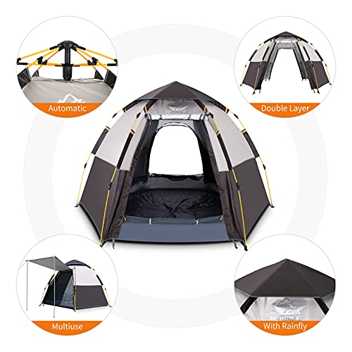 Hewolf Waterproof Instant Camping Tent - 2/3/4 Person Easy Quick Setup Dome Family Tents for Camping,Double Layer Flysheet Can be Used as Pop up Sun Shade