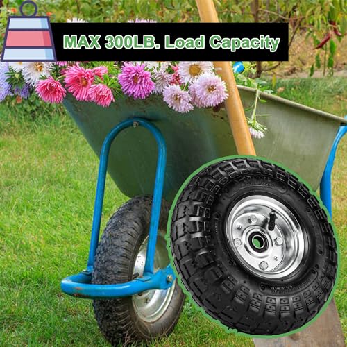 (2 Pack) 4.10/3.50-4 Tire and Wheel - 10 Inch Heavy Duty Pneumatic Tire with 5/8" Bearings and 2.2" Offset Hub - Compatible with Hand Truck, Wheelbarrow, Wagon, Gorilla Carts