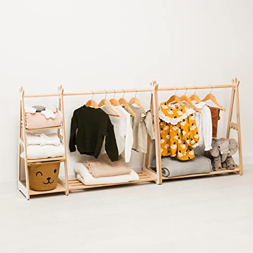 Montessori Teepee Style Clothing Rack Furniture for Toddler Wood Kids Playroom Natural Wooden Nursery Baby Neutral Room Storage Clothes Shelf Kids Gift 2nd 3rd Birthday (Small, Dark Walnut)