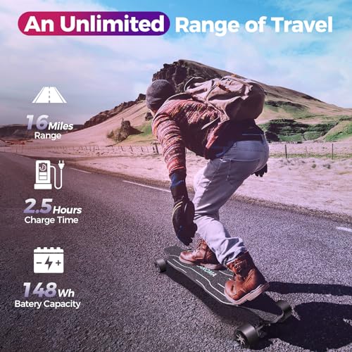 Caroma 38" Electric Skateboard with Remote, 1200W Brushless Motor, 28 Miles Range & 28Mph Top Speed, Max Load 300lbs, 9 Layer Maple Wood, Safety Luminous Sandpaper, Electric Longboard for Adults Teens