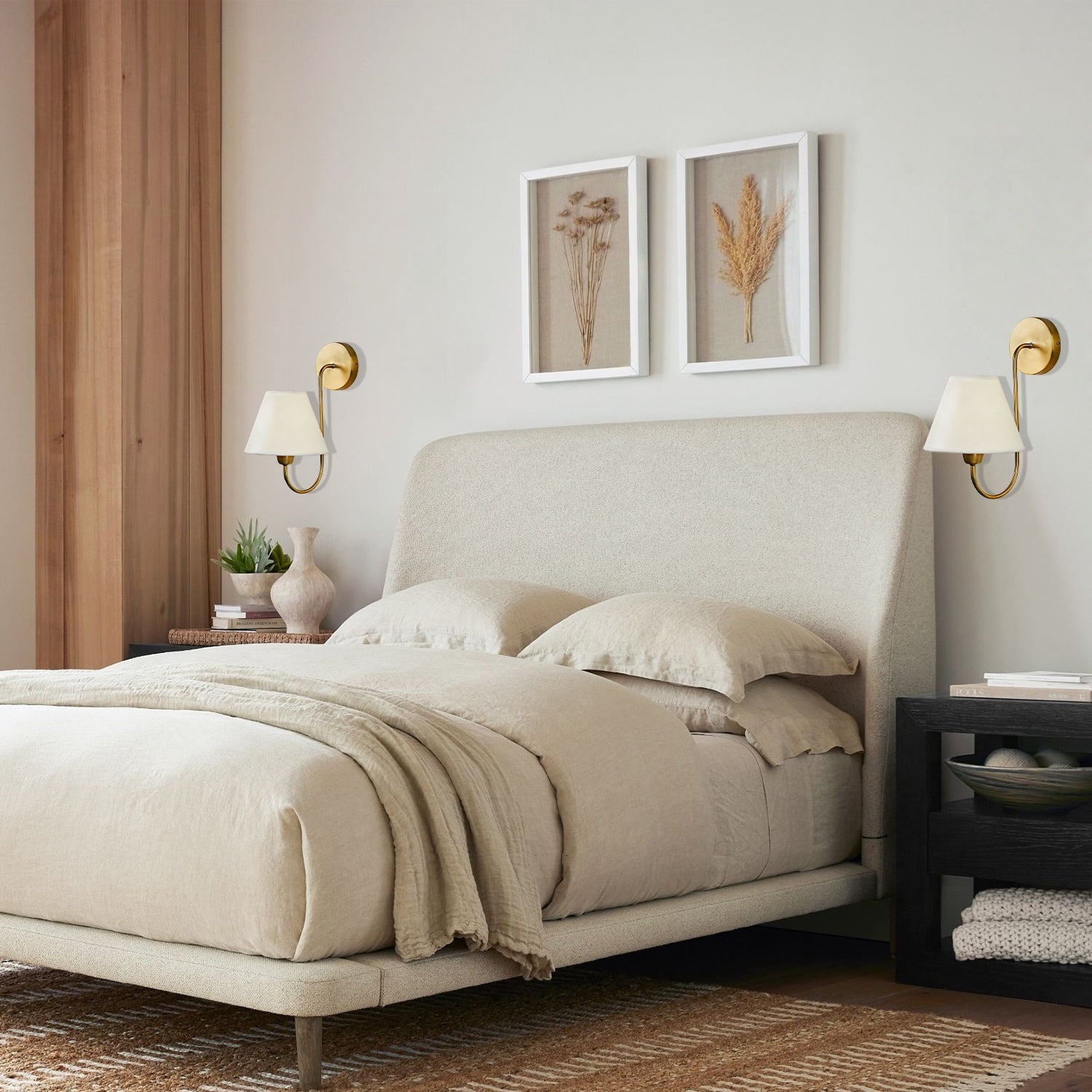Gleaming Elegance Wall Sconce with Antique Brass&White Linen Shade,Indoor Sconce for Living&Bedroom